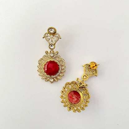 Ruby Antique Gold Plated Earring