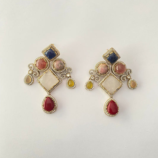 Multi Antique Gold Plated Earring