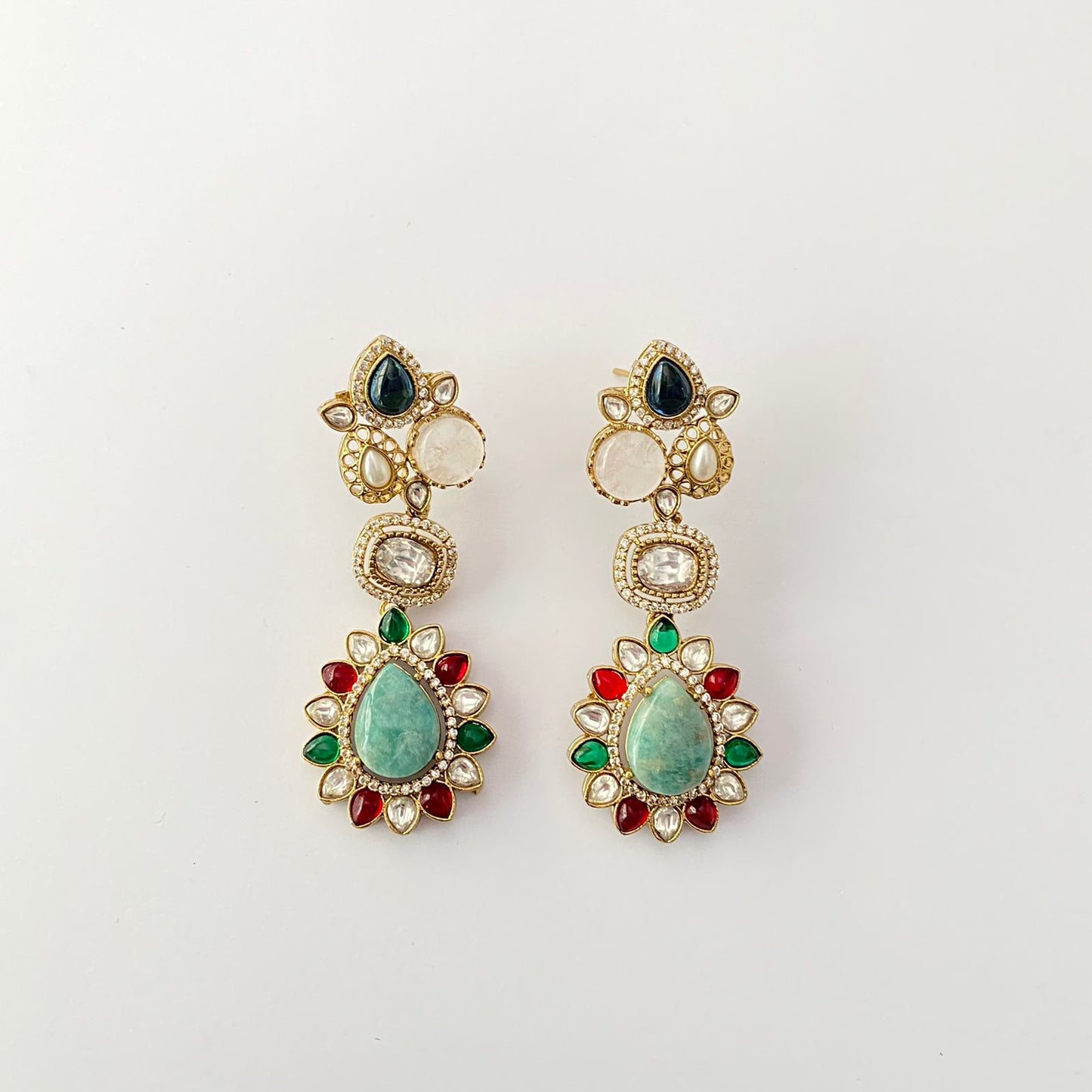 Multi Firoza Antique Gold Plated Earring