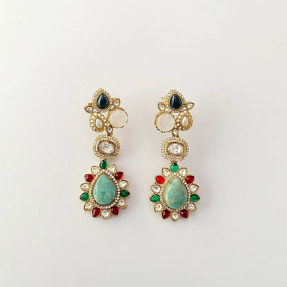 Multi Firoza Antique Gold Plated Earring