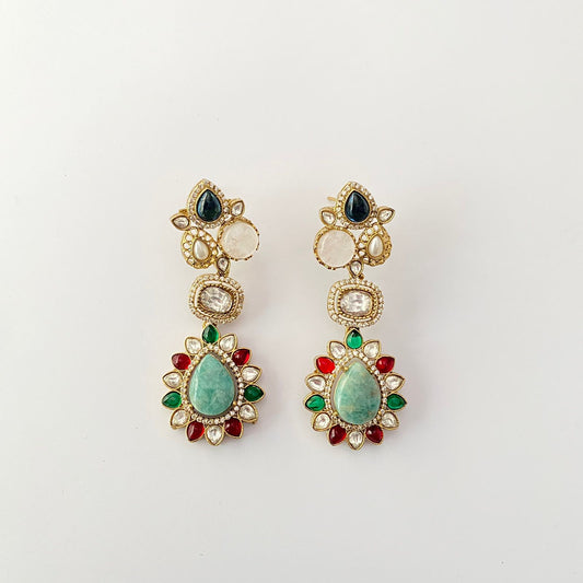 Multi Firoza Antique Gold Plated Earring