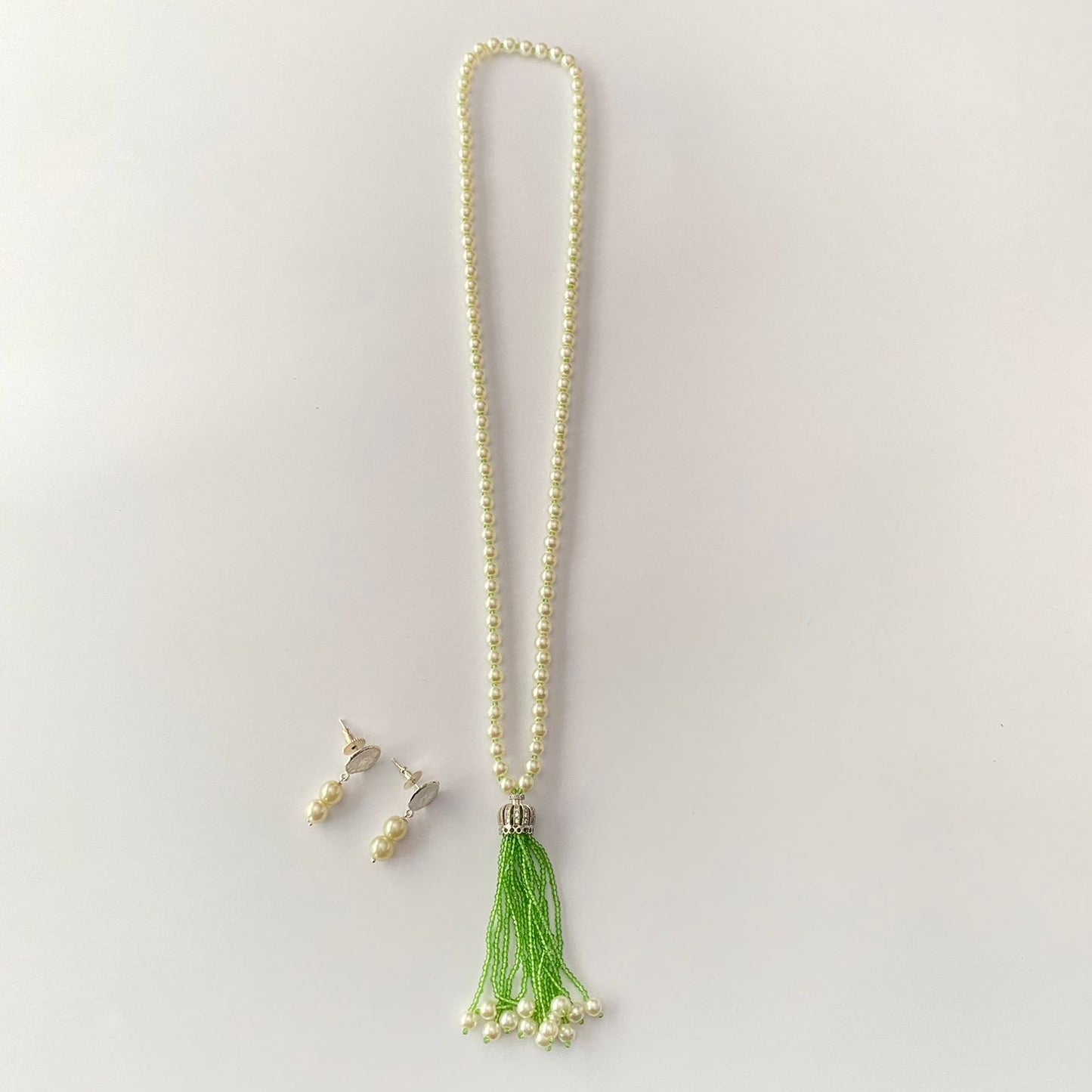 Pearl Long Peridot Necklace Set