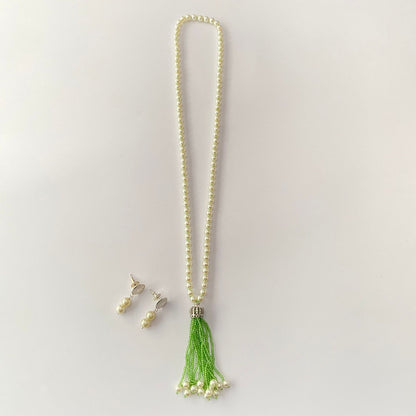 Pearl Long Peridot Necklace Set
