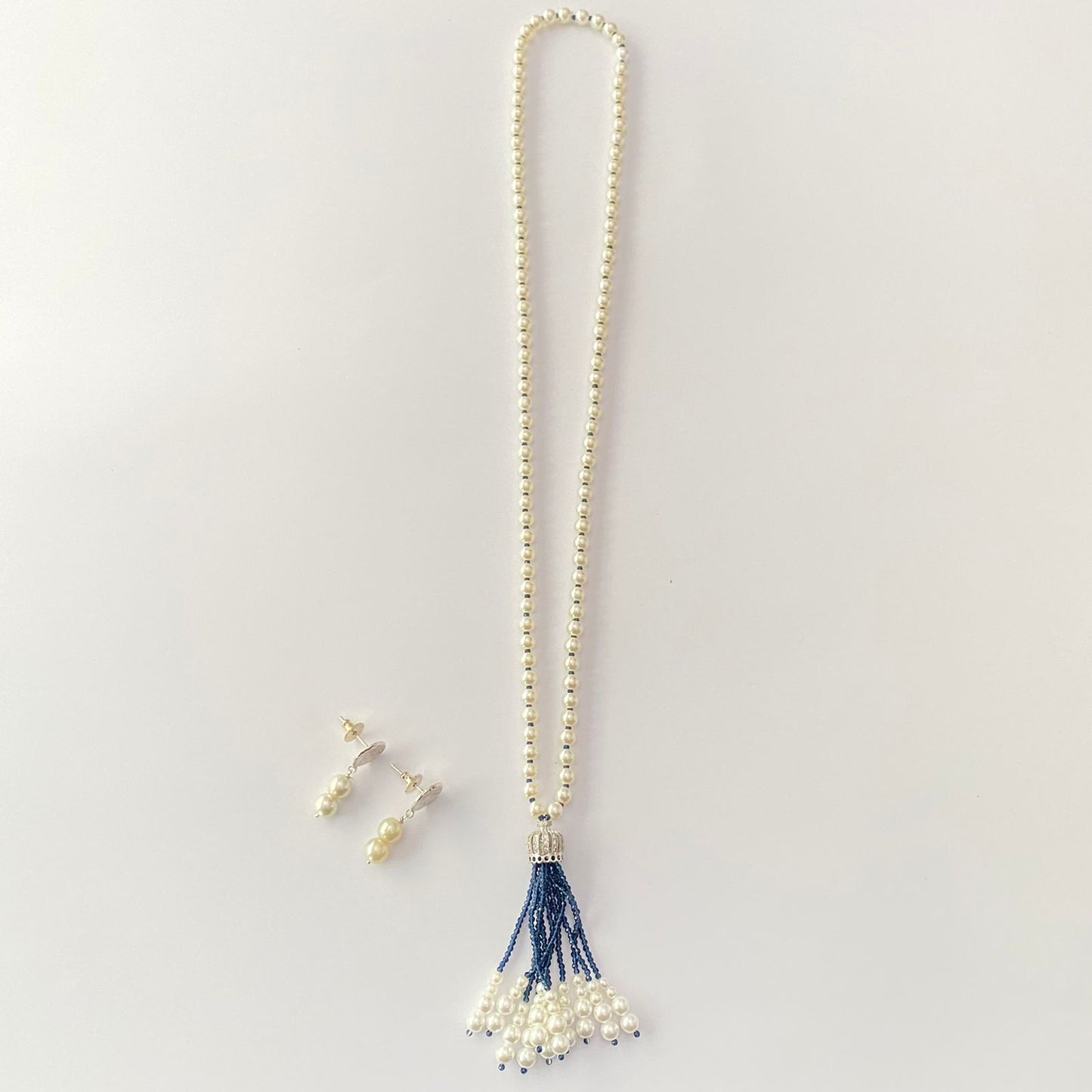 Pearl Long Blue Necklace Set