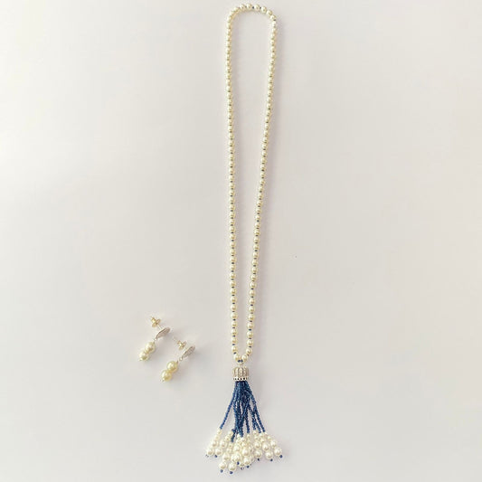 Pearl Long Blue Necklace Set