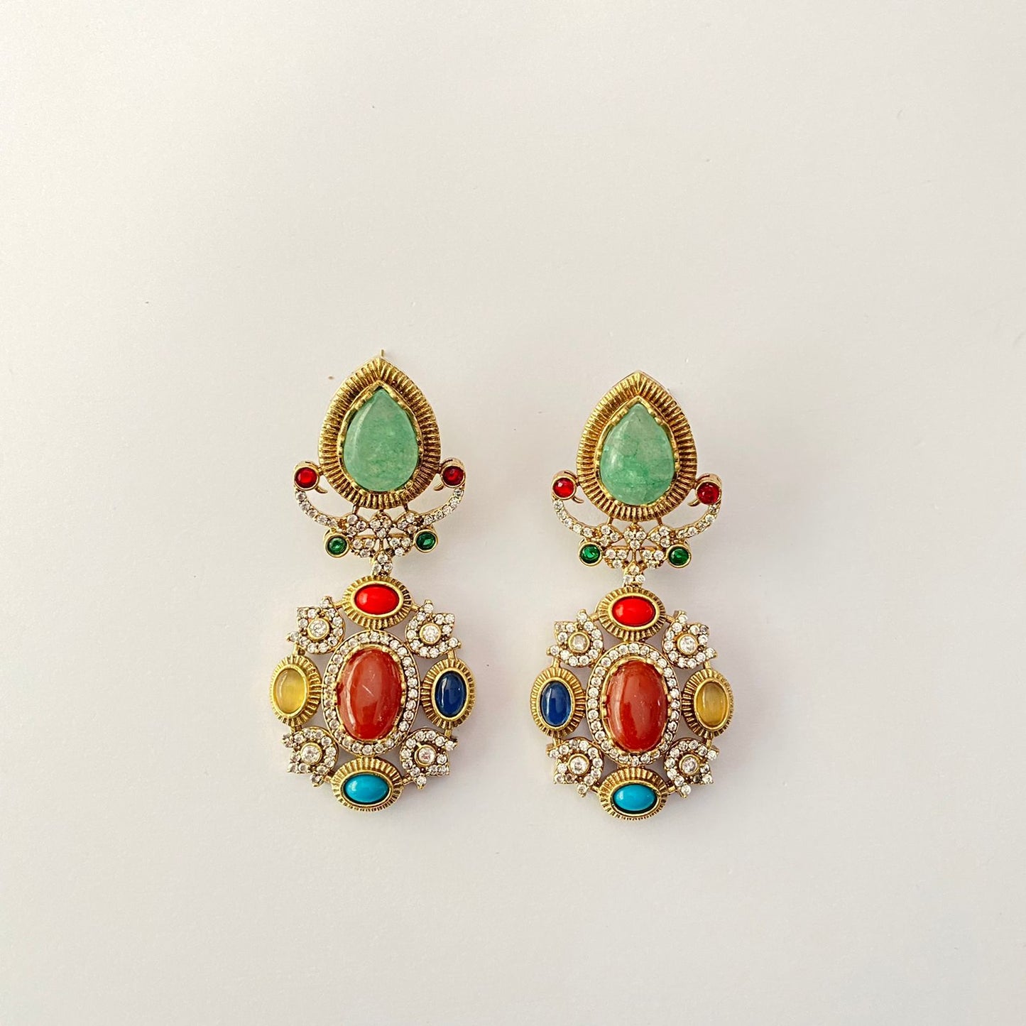 Multi Stone Earring Antique Gold
