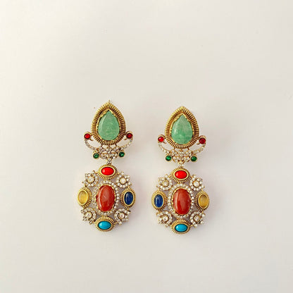 Multi Stone Earring Antique Gold