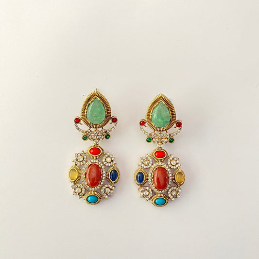 Multi Stone Earring Antique Gold