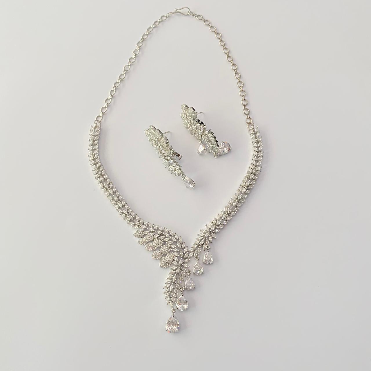 Silver Plated with Diamond Necklace Set