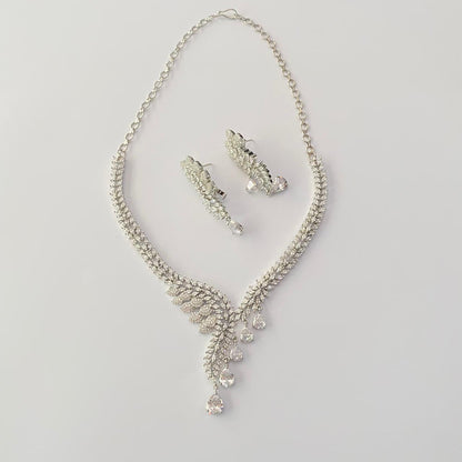Silver Plated with Diamond Necklace Set