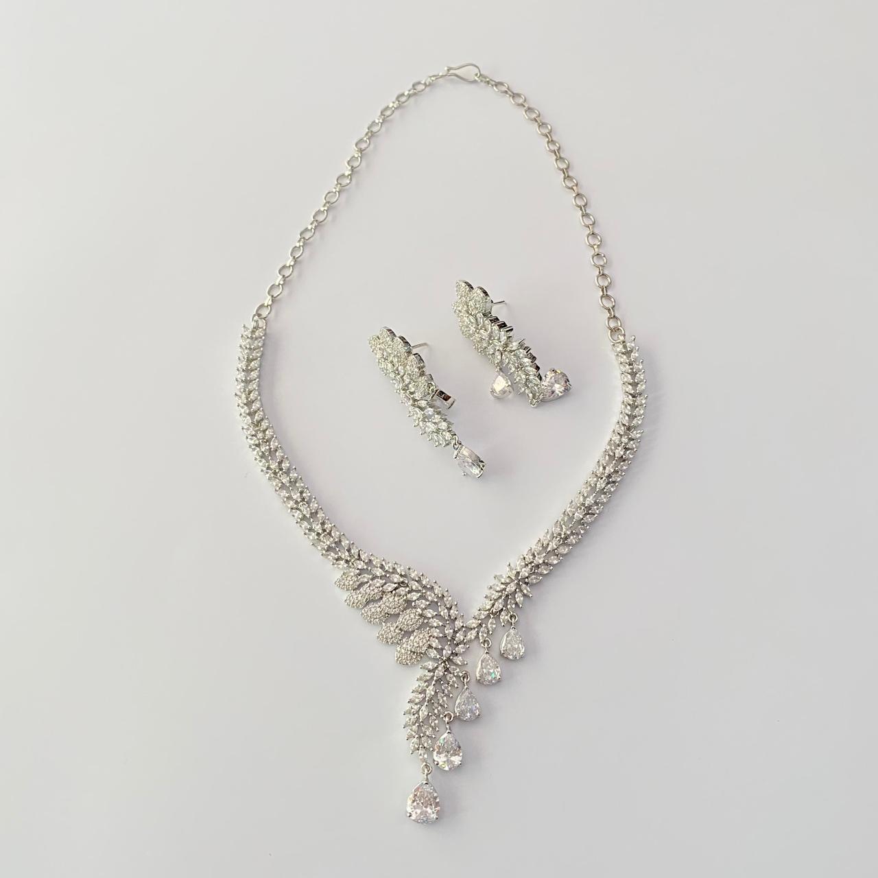 Silver Plated with Diamond Necklace Set