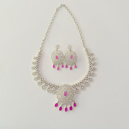 Silver Plated ruby latest design diamond Necklace Set