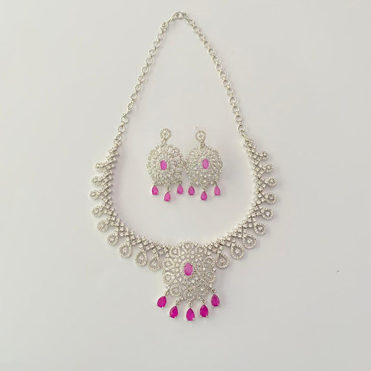 Silver Plated ruby latest design diamond Necklace Set
