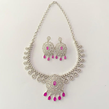 Silver Plated ruby latest design diamond Necklace Set