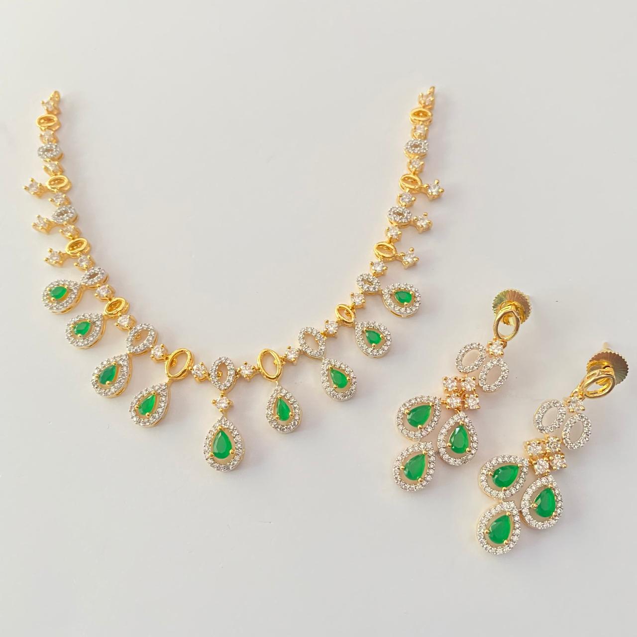 Emerald Gold Plated Necklace Set.