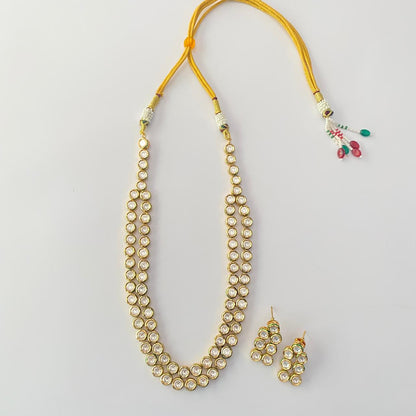 Double Line Gold Plated Kundan Necklace Set