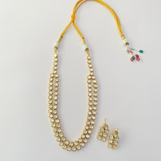 Double Line Gold Plated Kundan Necklace Set
