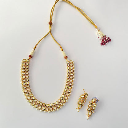 Gold Plated Kundan Drop Pearl Necklace Set