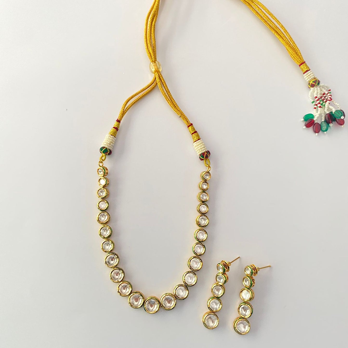 Kundan Gold Plated Single line Necklace Set