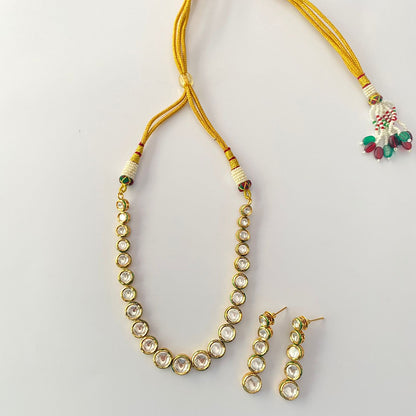 Kundan Gold Plated Single line Necklace Set