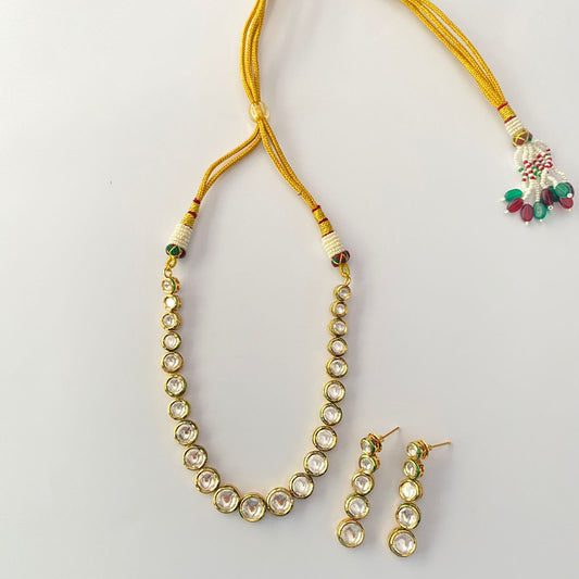 Kundan Gold Plated Single line Necklace Set