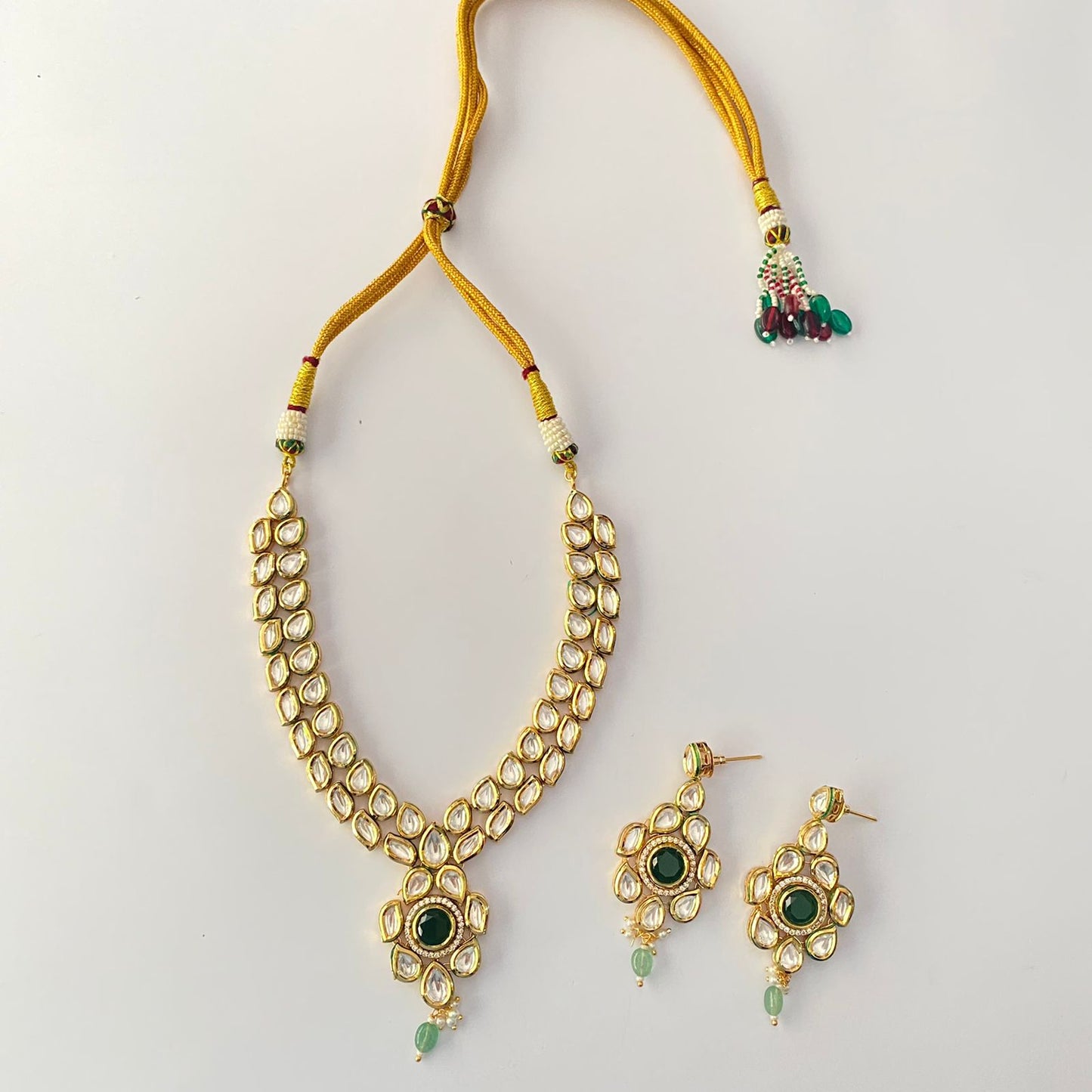 Kundan Gold Plated Green Necklace Set