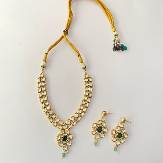 Kundan Gold Plated Green Necklace Set