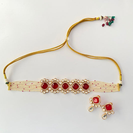 Ruby Polki Gold Plated Choker Set