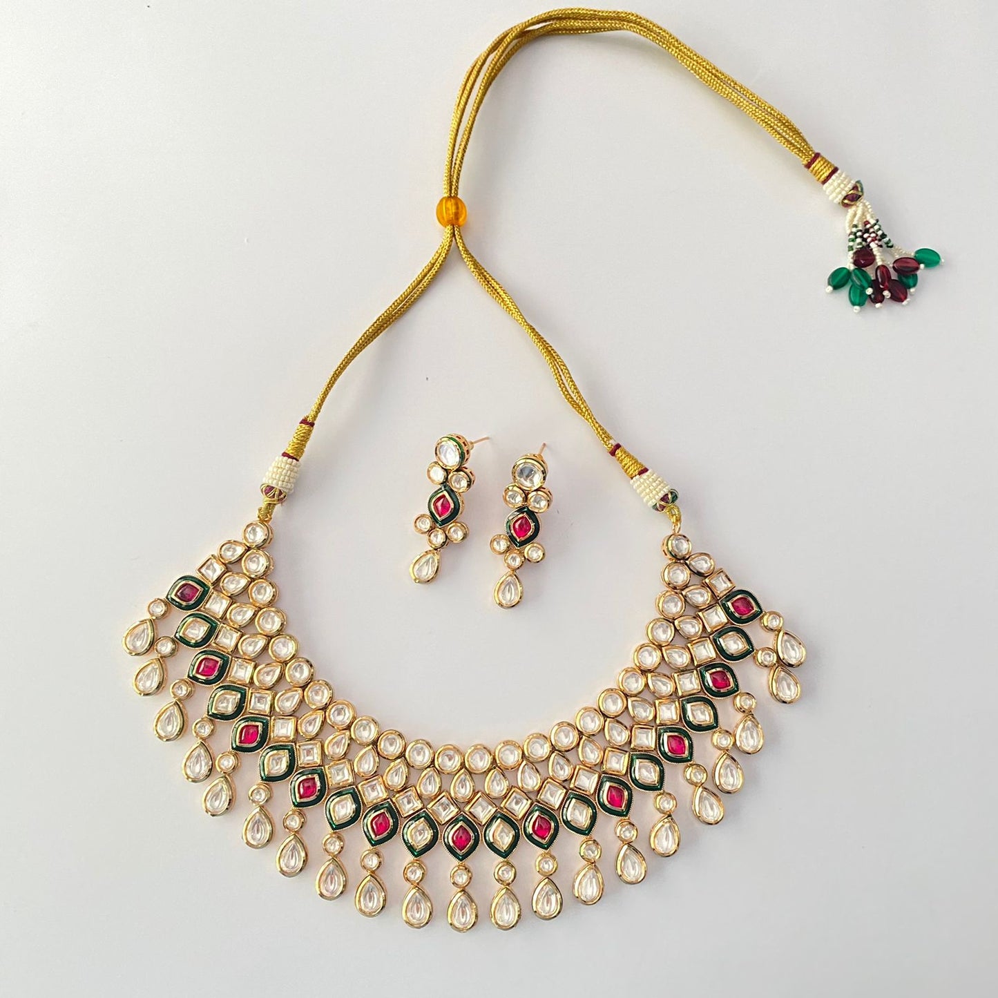 Kundan Gold Plated Heavy Ruby Necklace Set