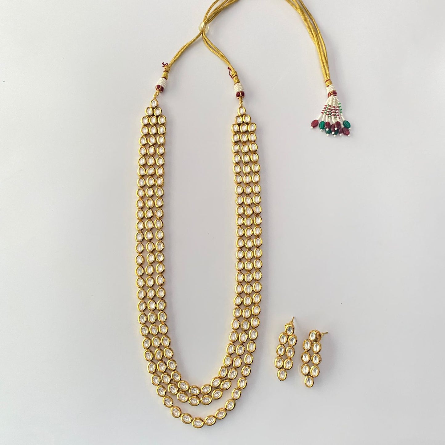 Three Line Kundan Long Necklace Set