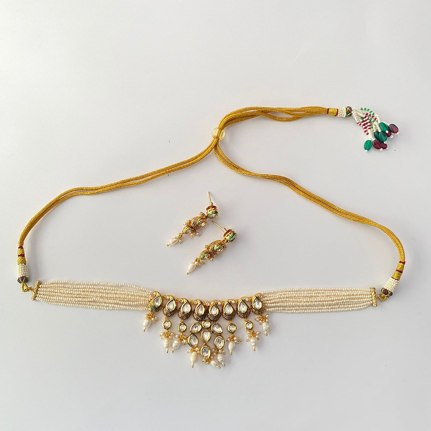 White Beads Kundan Choker Set
