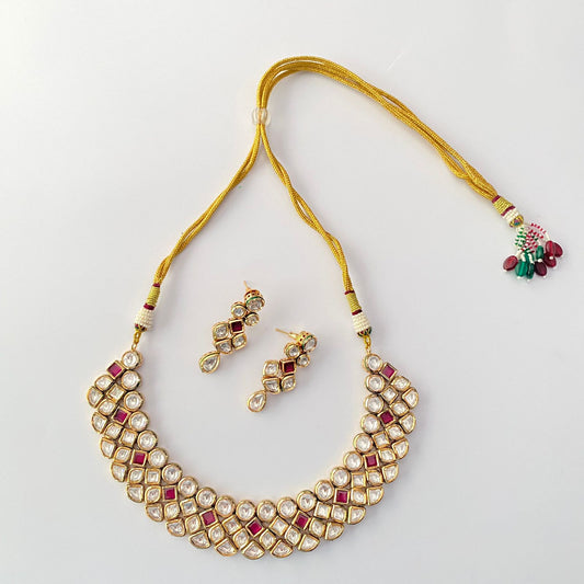 Gold Kundan Ruby Necklace Set