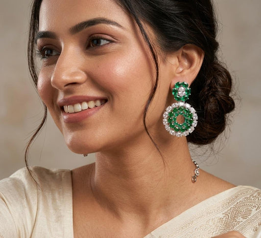 Emerald Silver Plated Earring
