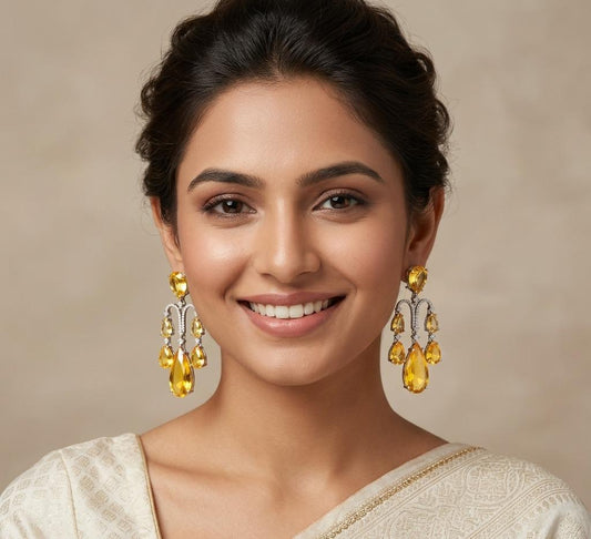 Yellow Stone Silver Plated Earring