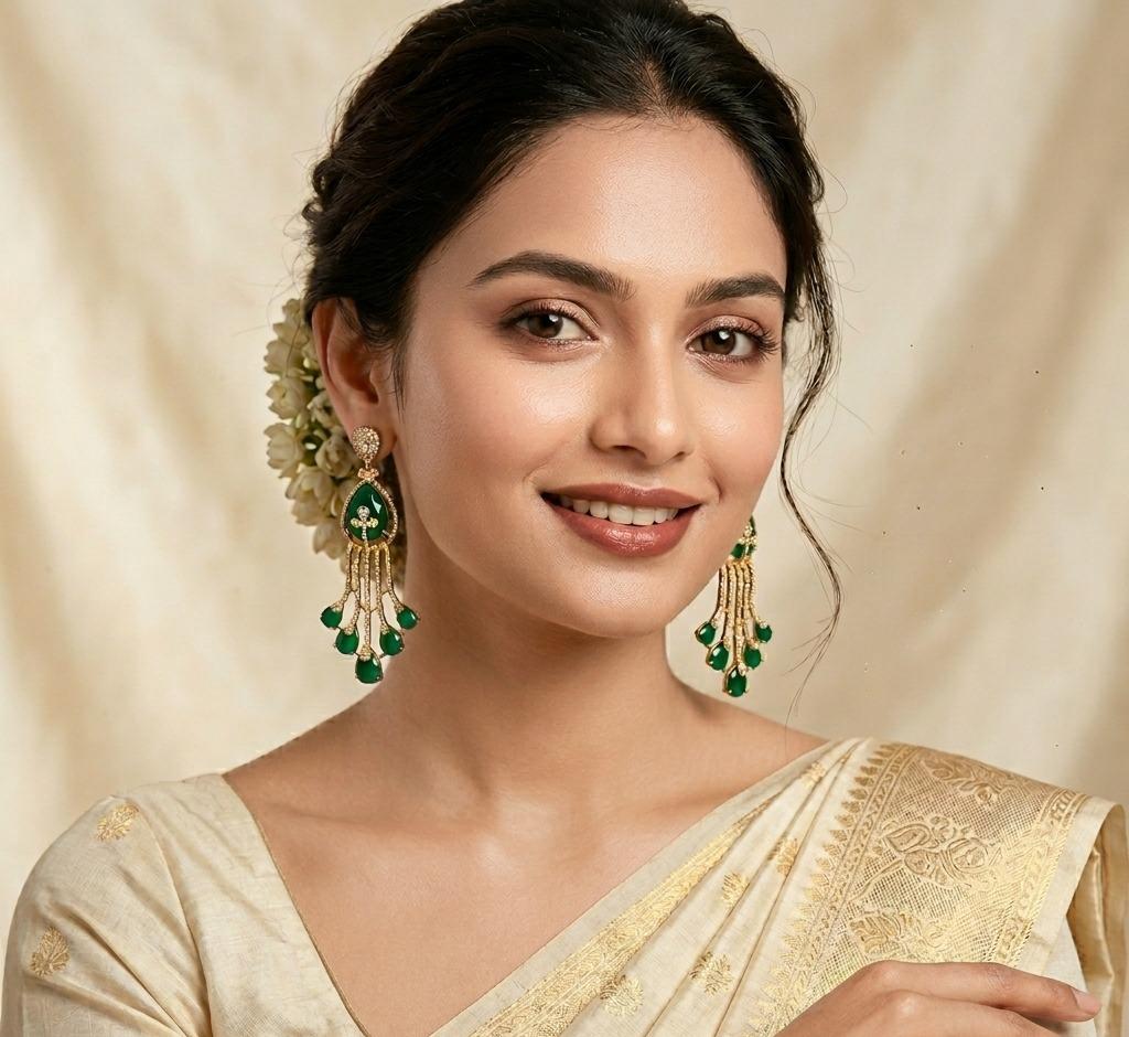 Emerald Gold Plated Hanging Earring