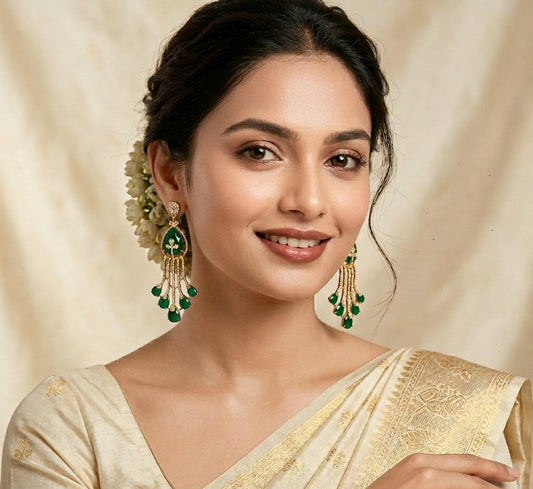 Emerald Gold Plated Hanging Earring
