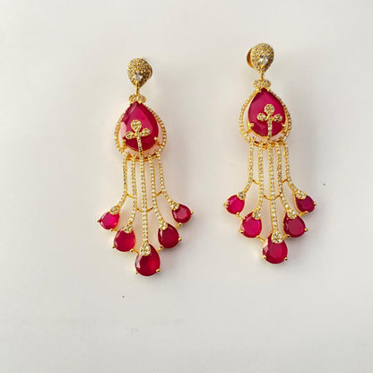 Ruby Gold Plated Hanging Earring