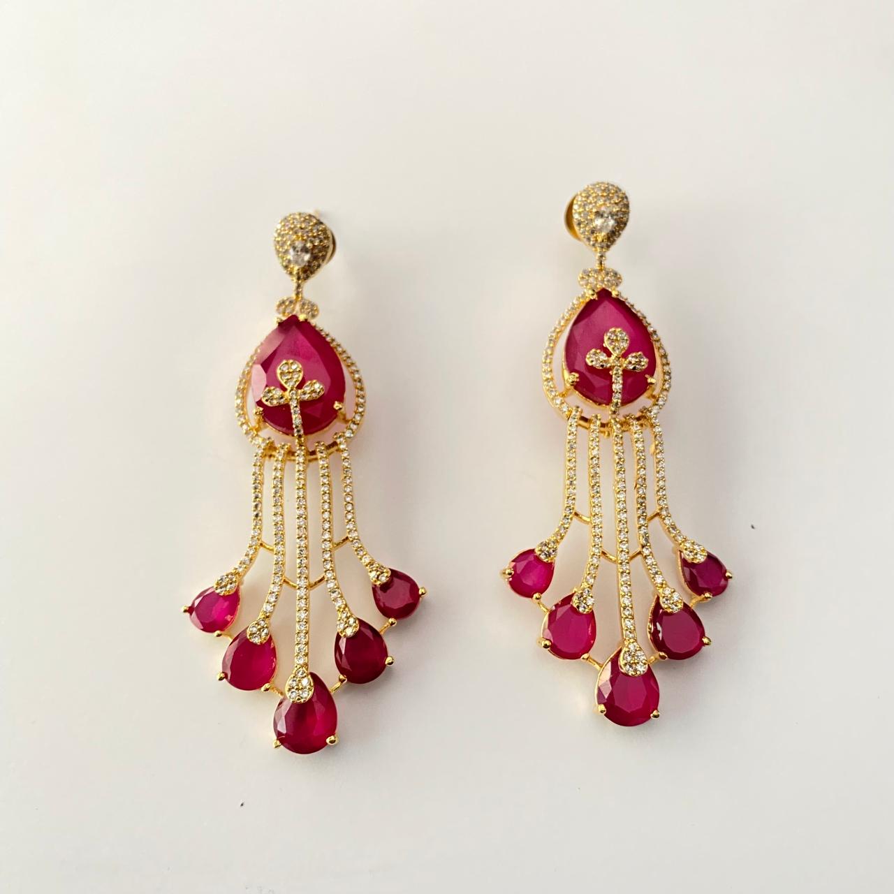 Ruby Gold Plated Hanging Earring