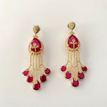 Ruby Gold Plated Hanging Earring