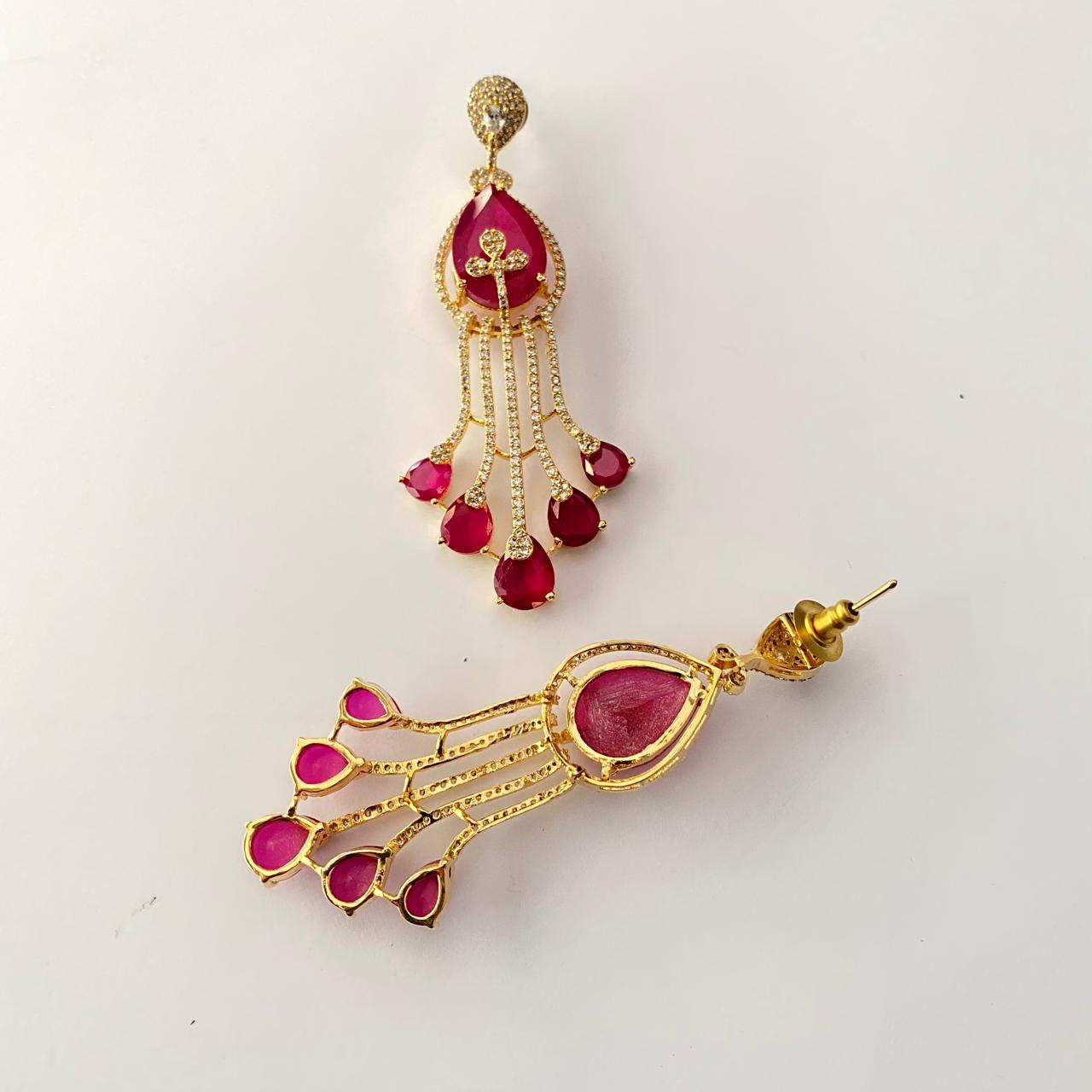 Ruby Gold Plated Hanging Earring