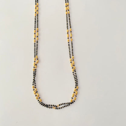 Black Beads with Golden Beads Double Layer Chain