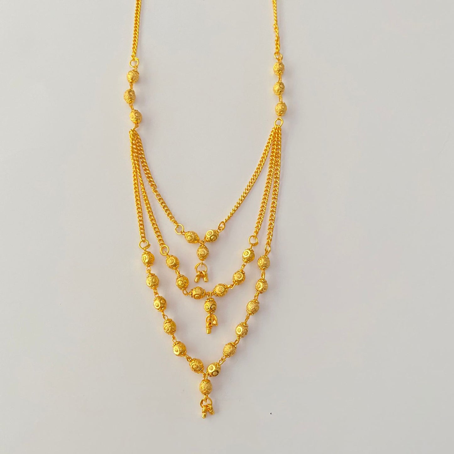 Gold Plated Matar Mala Design Three Layer Chain