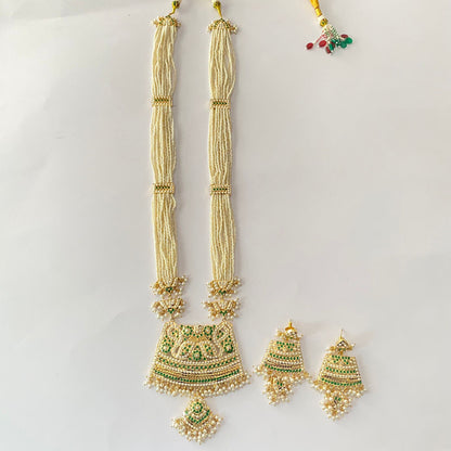 Long White Beads Green Jadau Rani Haar