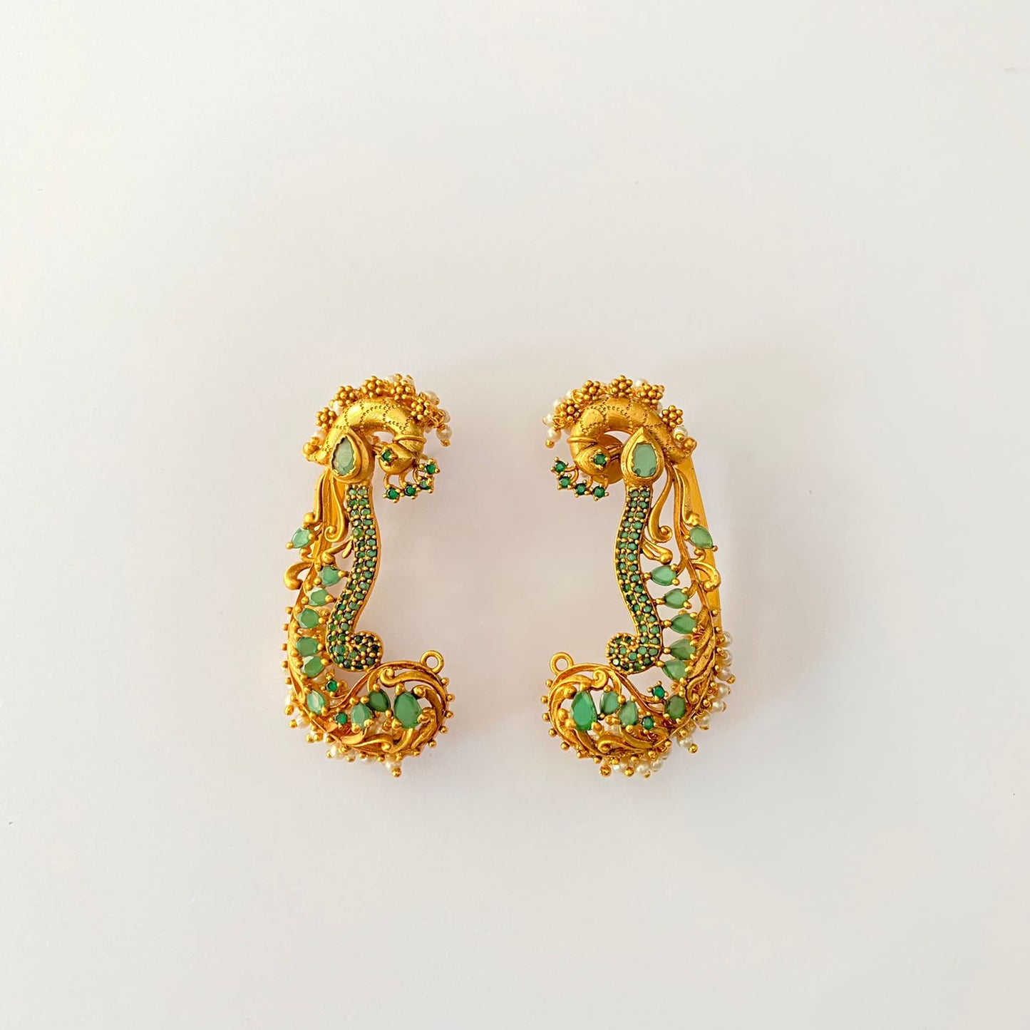 Gold Plated Green Ear Cuffs