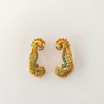 Gold Plated Green Ear Cuffs