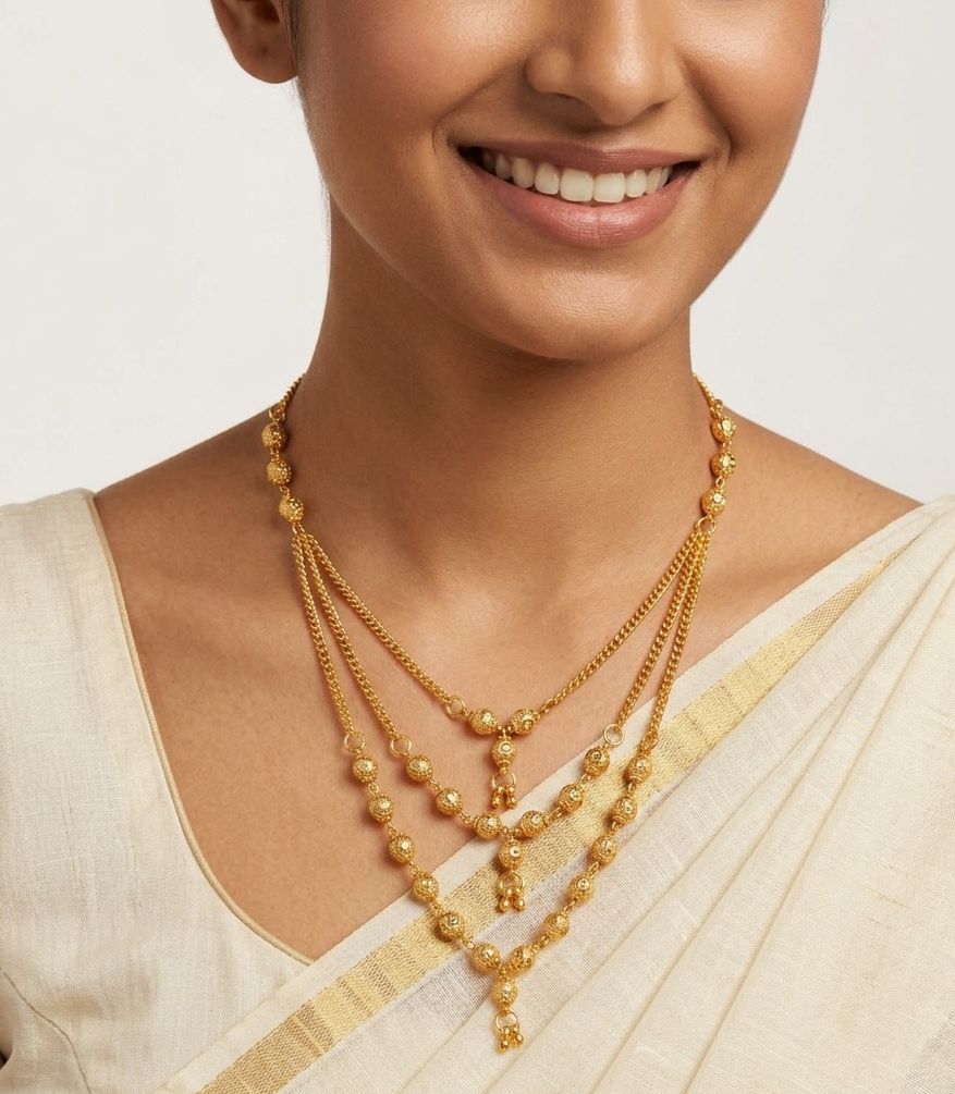 Gold Plated Matar Mala Design Three Layer Chain