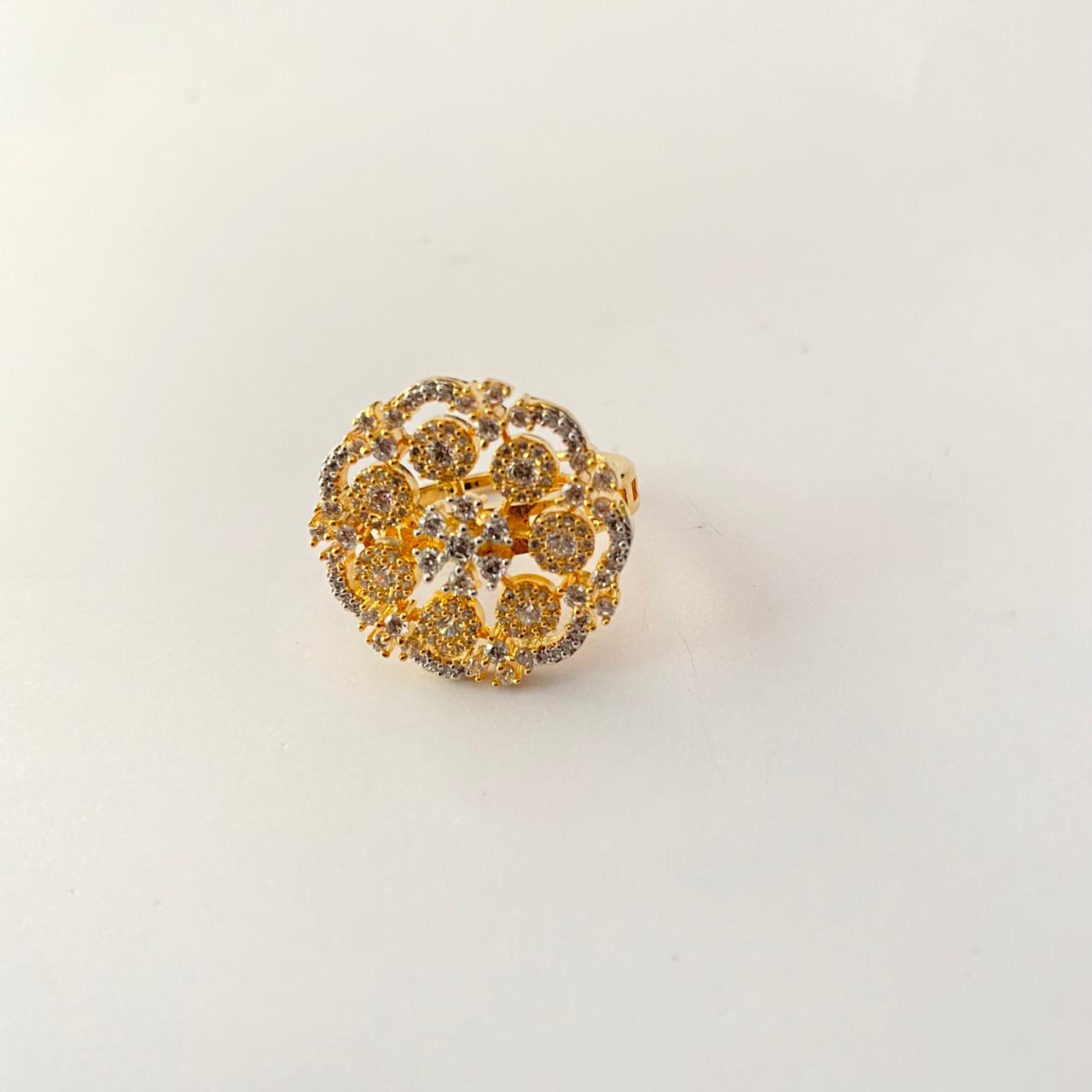 Gold Plated A.D Adjustable Floral Design Ring