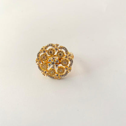 Gold Plated A.D Adjustable Floral Design Ring