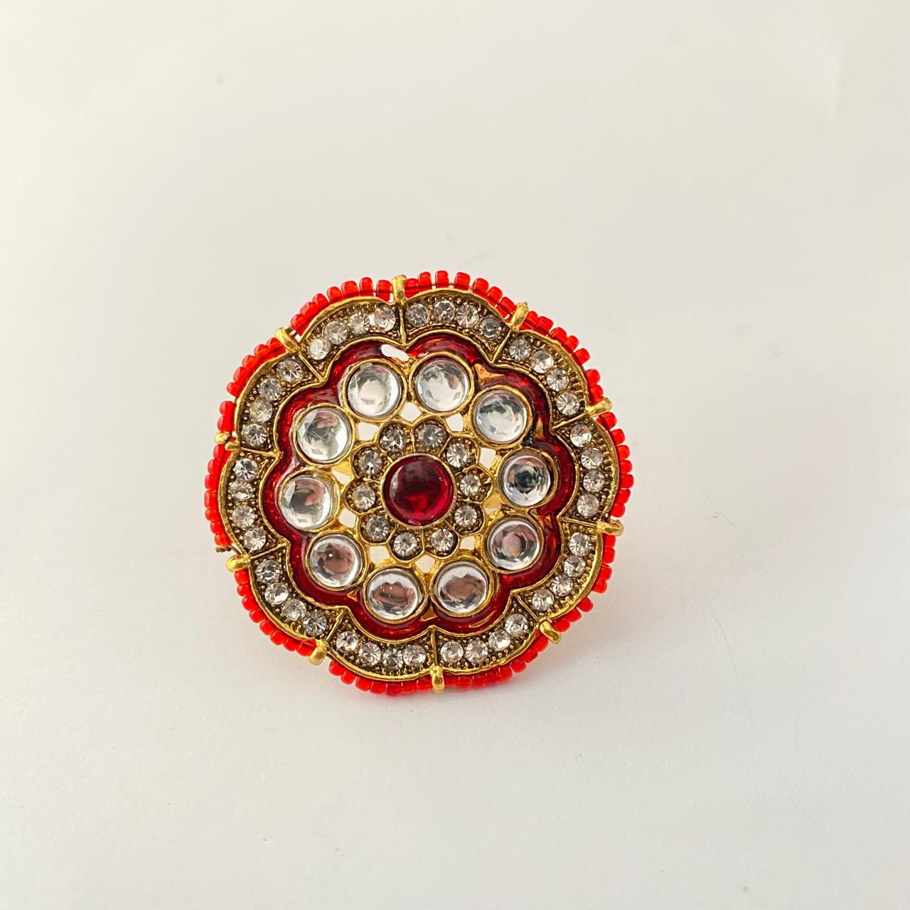 Ruby Gold Plated Kundan Big Ring