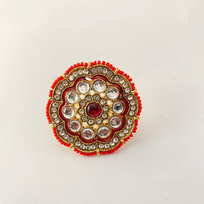 Ruby Gold Plated Kundan Big Ring